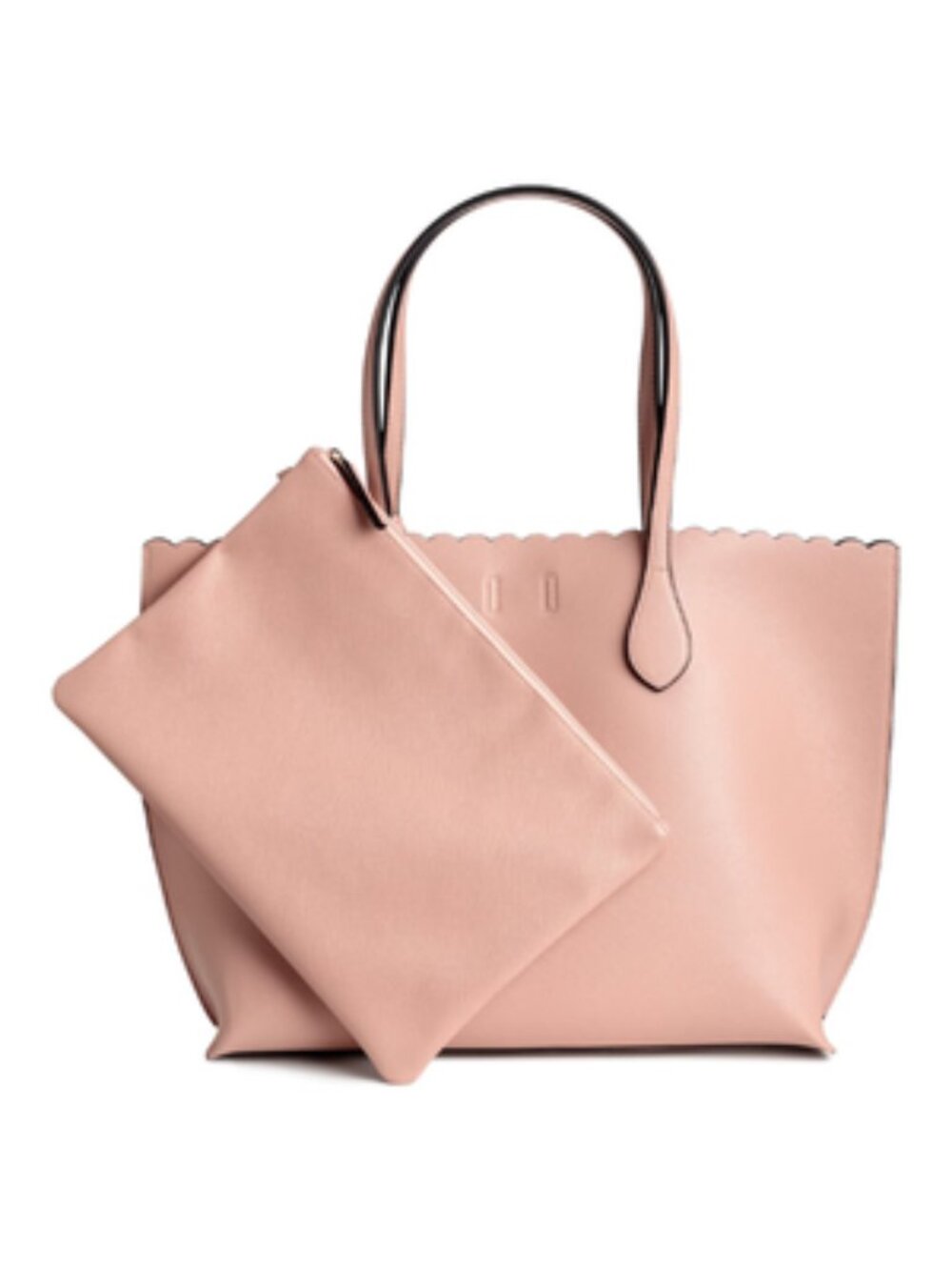 H&M Dusty Pink Large Tote Bag Scalloped Trim Removable Pouch